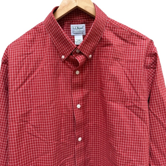 L.L. Bean Men’s L Red Check Button Down Shirt Long Sleeve Preppy Classic Casual - Picture 4 of 10